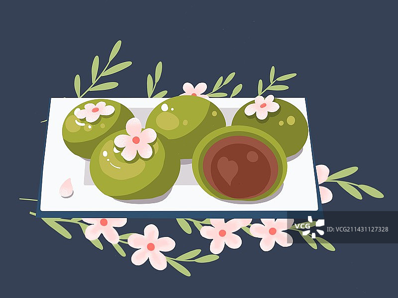 清明节青团中式糕点扁平风插画图片素材