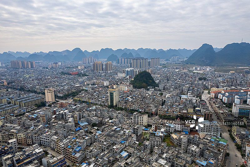 广西靖西大龙潭城市建筑风光航拍图片素材