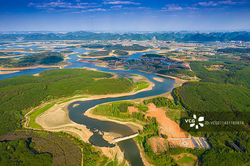 贵州贵阳清镇红枫湖全景航拍枯水期图片素材