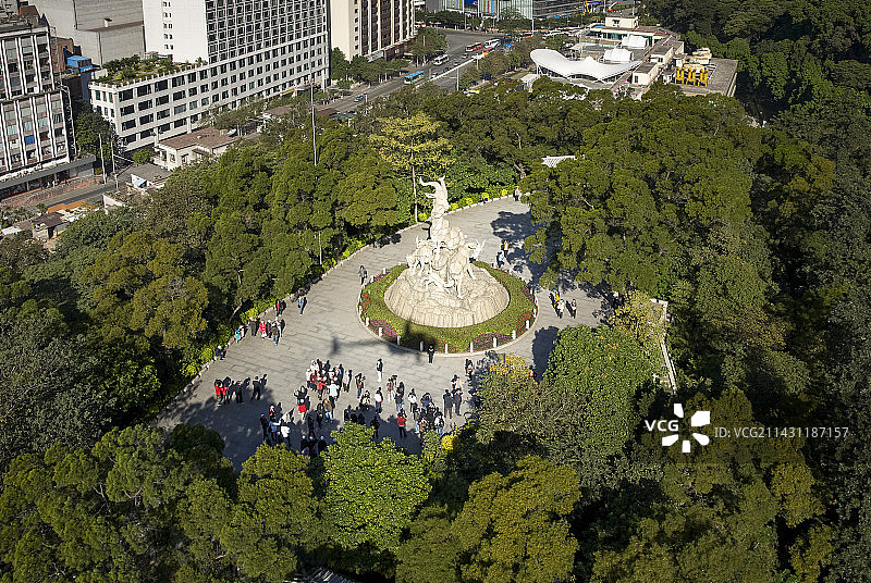 航拍，越秀区，越秀山，越秀公园，五羊雕像，五羊石像，广州城标，羊城图片素材