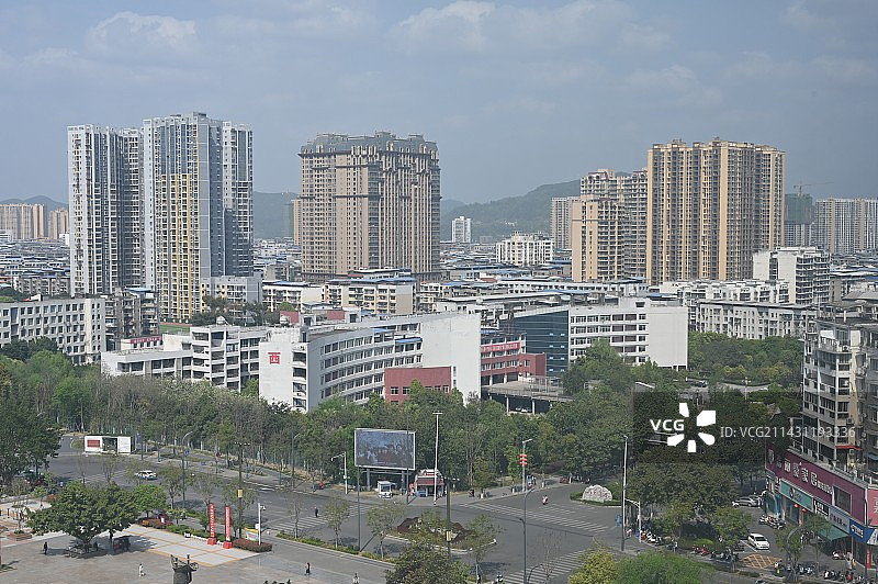 四川遂宁射洪市城市风光（涪江、城市建筑）图片素材