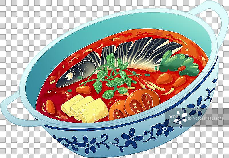 酸汤鱼手绘风美食插画免抠元素图片素材