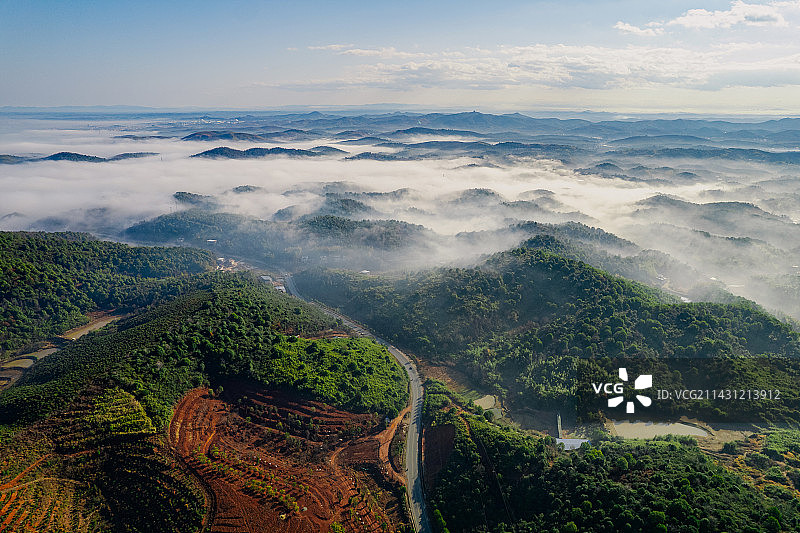 家乡青山晚霞云海图片素材