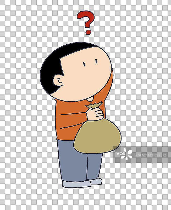 元素：拿钱带满脸疑问的人物图片素材