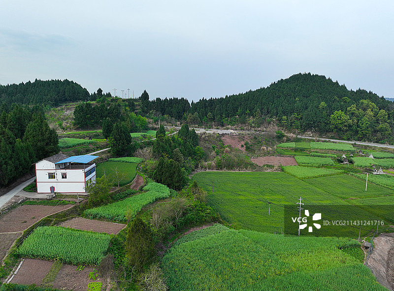 四川省南充市西充县双凤镇圭心寺航拍图片素材