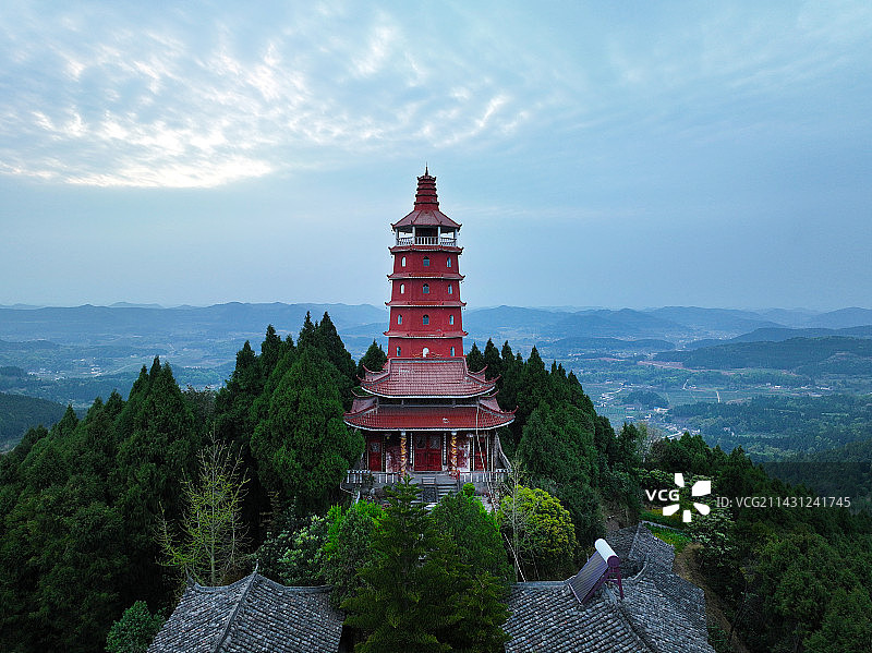 四川省南充市西充县金华山金华寺航拍图片素材