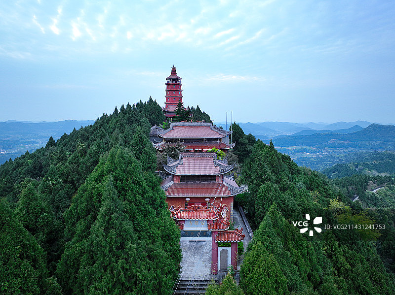 四川省南充市西充县金华山金华寺航拍图片素材