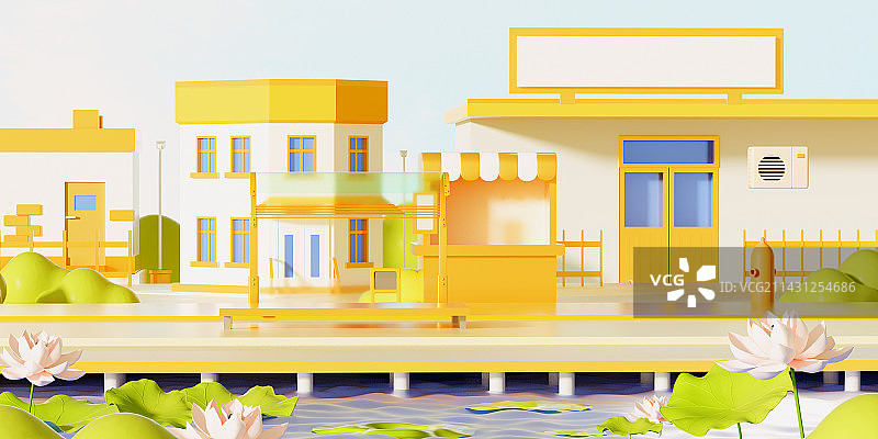 夏天清新城镇场景图片素材