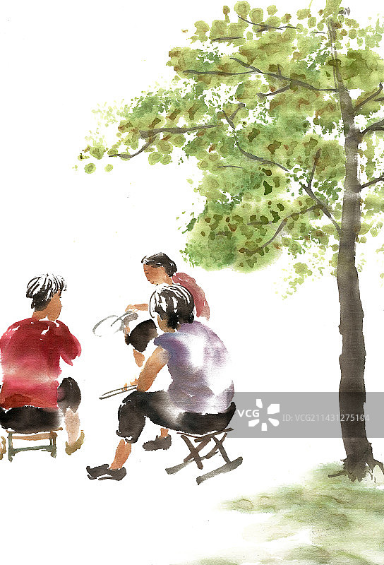 树下唠嗑图片素材