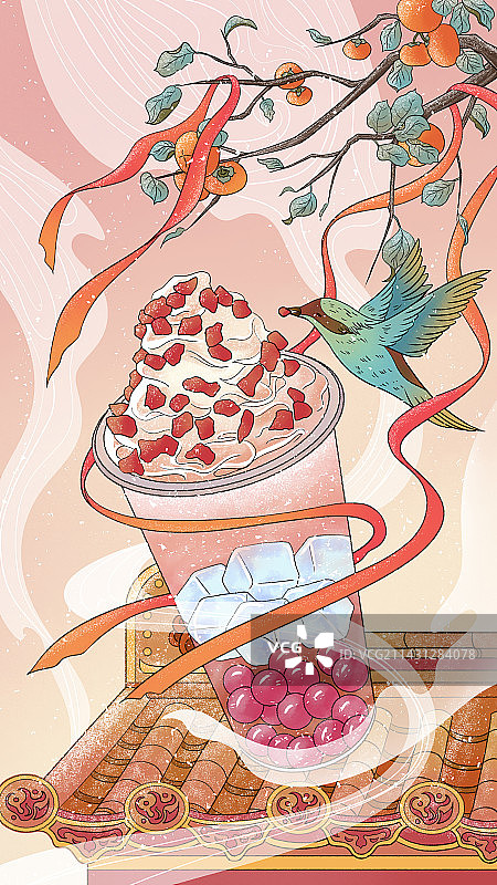 国风茶饮插画24节气霜降图片素材