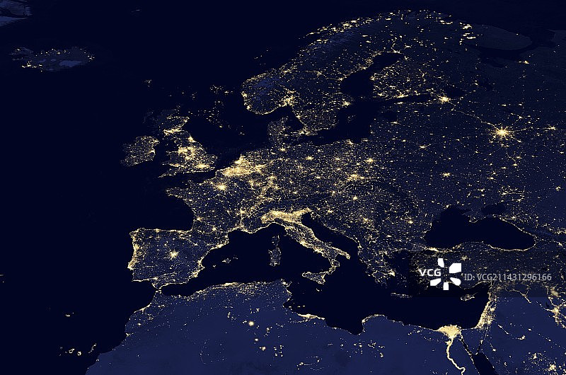夜晚的欧洲卫星图像图片素材