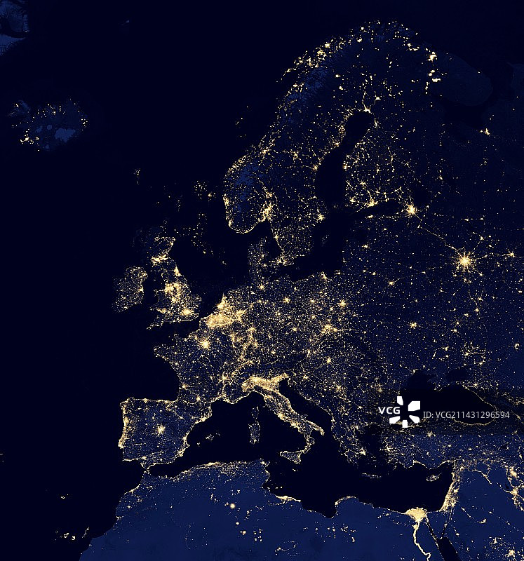 夜晚的欧洲卫星图像图片素材