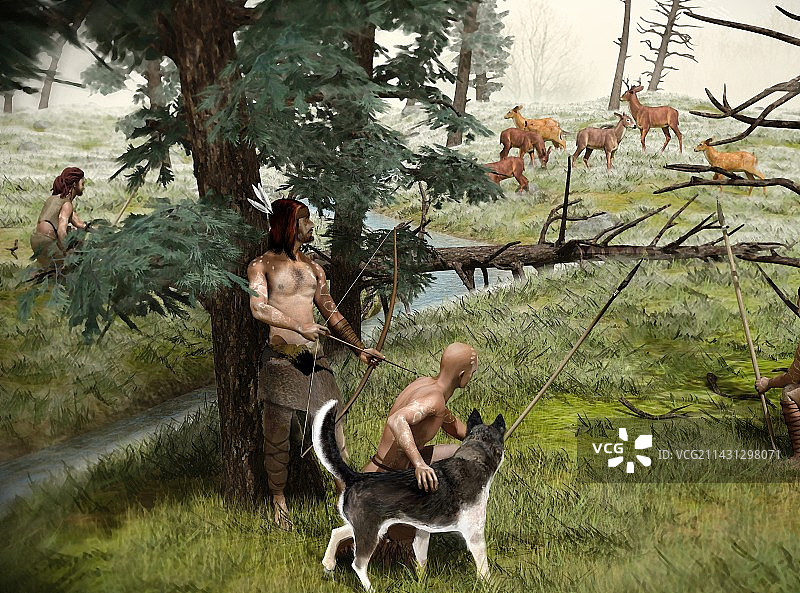 新石器时代的狩猎插图图片素材