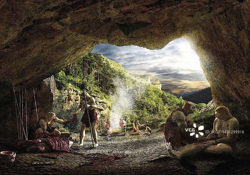 尼安德特人聚落遗址插图图片素材
