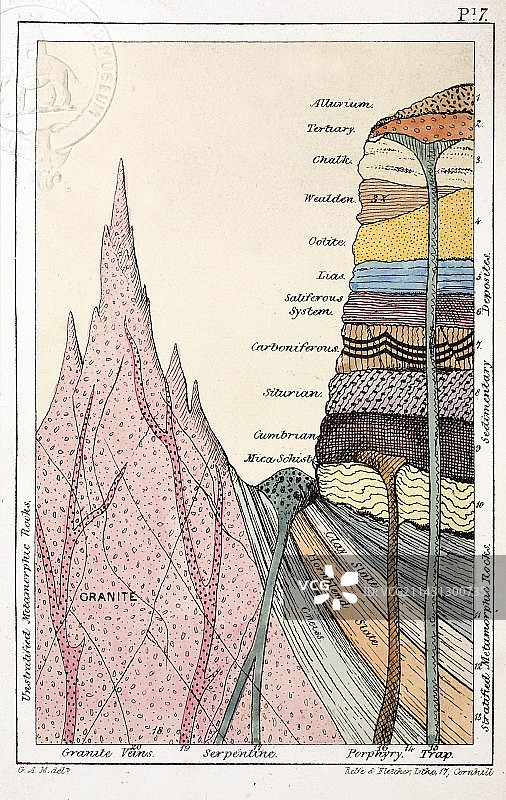 1838 曼特尔地质层剖面图图片素材