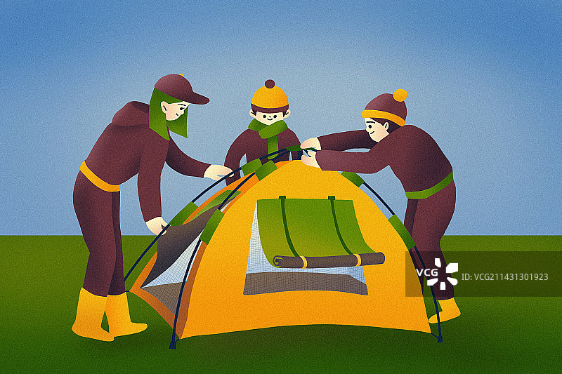 三人搭帐篷露营图片素材