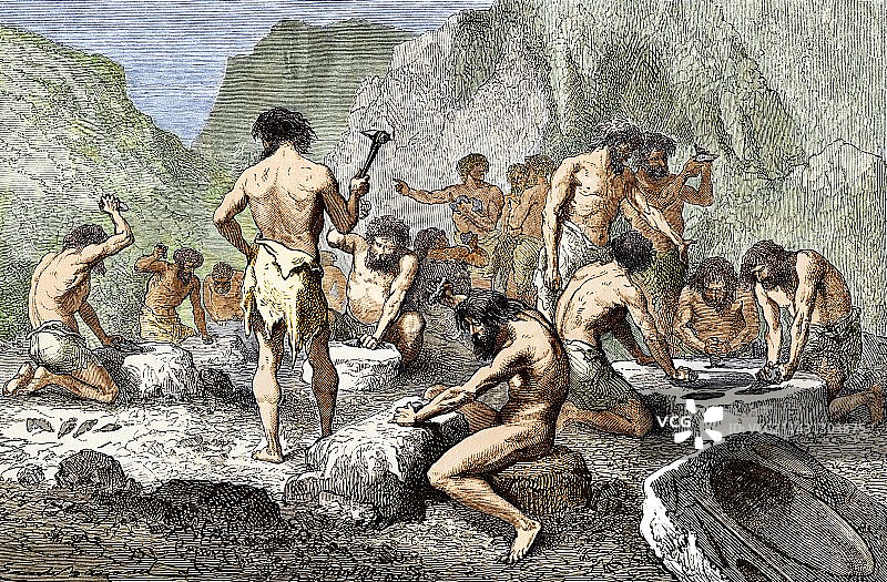 早期人类制作燧石图片素材