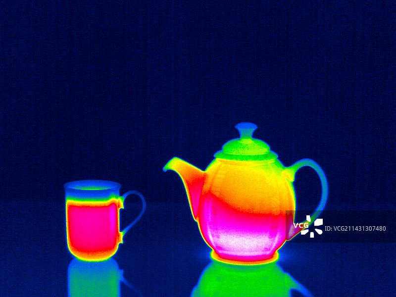 茶壶和热饮热成像图图片素材