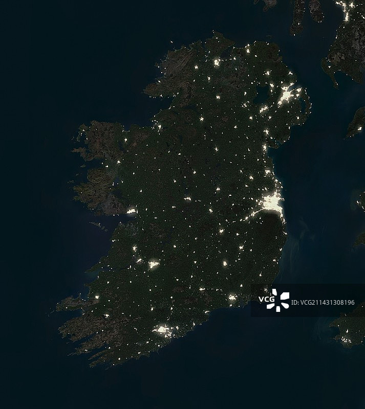 夜晚的爱尔兰卫星图像图片素材