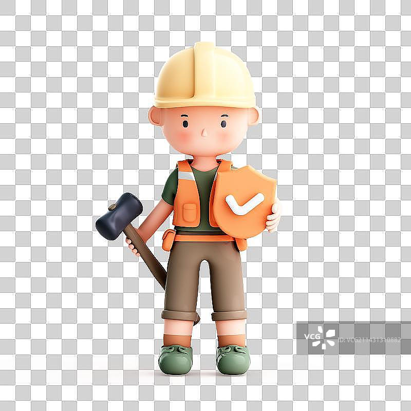 3D渲染的可爱的卡通工人图片素材