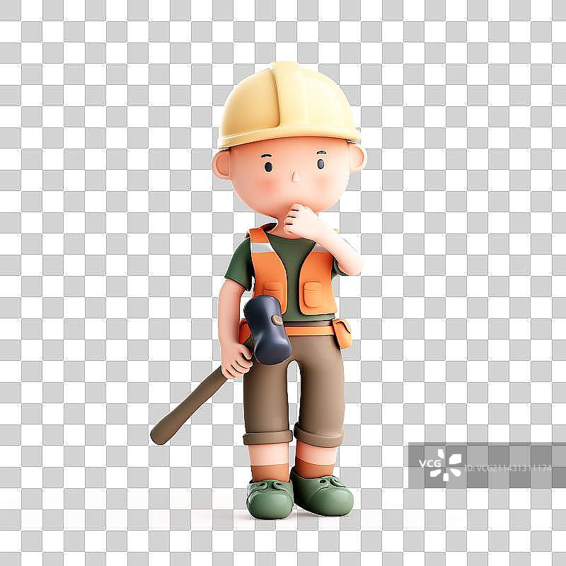 3D渲染的可爱的卡通工人图片素材