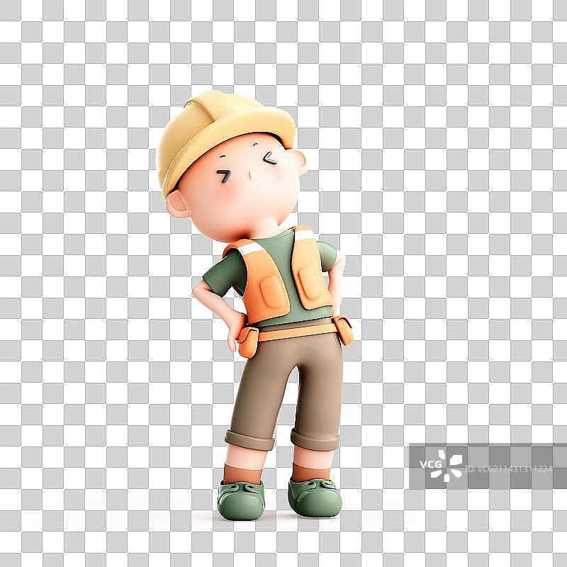 3D渲染的可爱的卡通工人图片素材