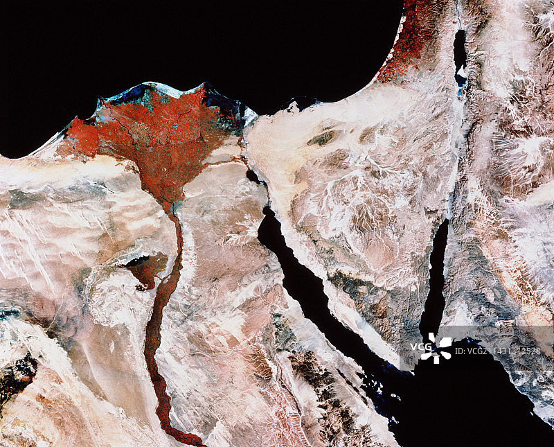 从太空拍摄的尼罗河三角洲和西奈半岛图片素材