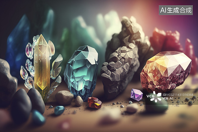 【AI数字艺术】彩色的水晶宝石图片素材