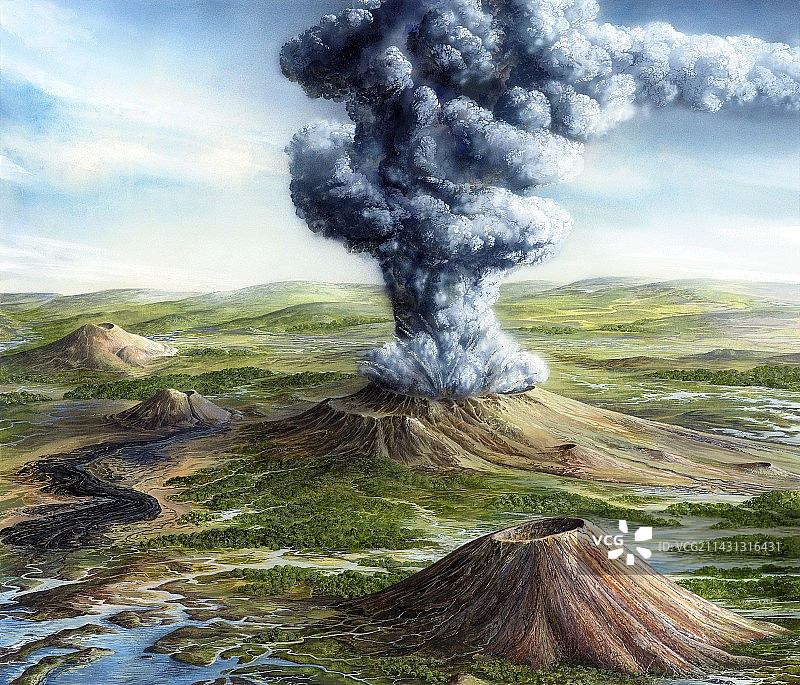 古代火山爆发图片素材