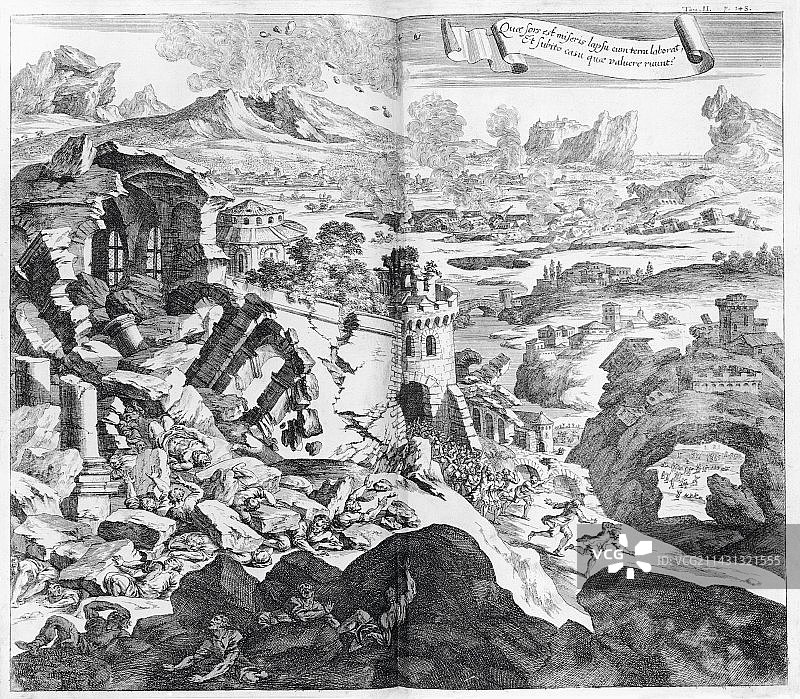 1696年地震和火山图图片素材