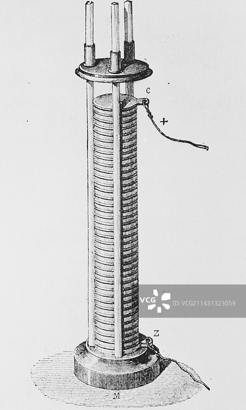 亚历山德罗·伏打的电池堆图片素材