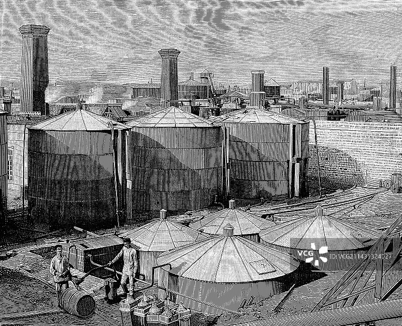 19世纪俄罗斯石油和燃料厂插图图片素材