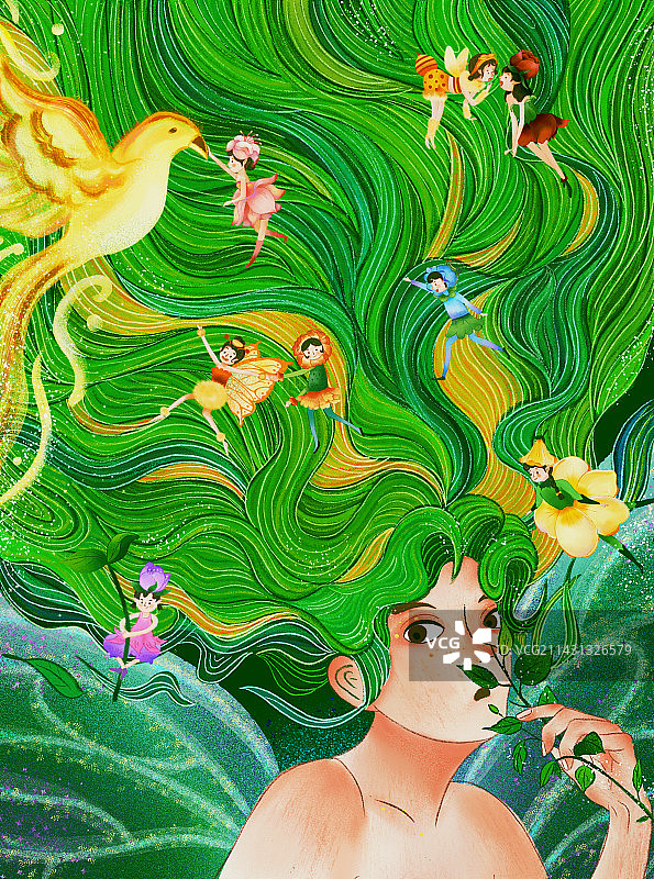 插画 春意 花精灵 女孩图片素材