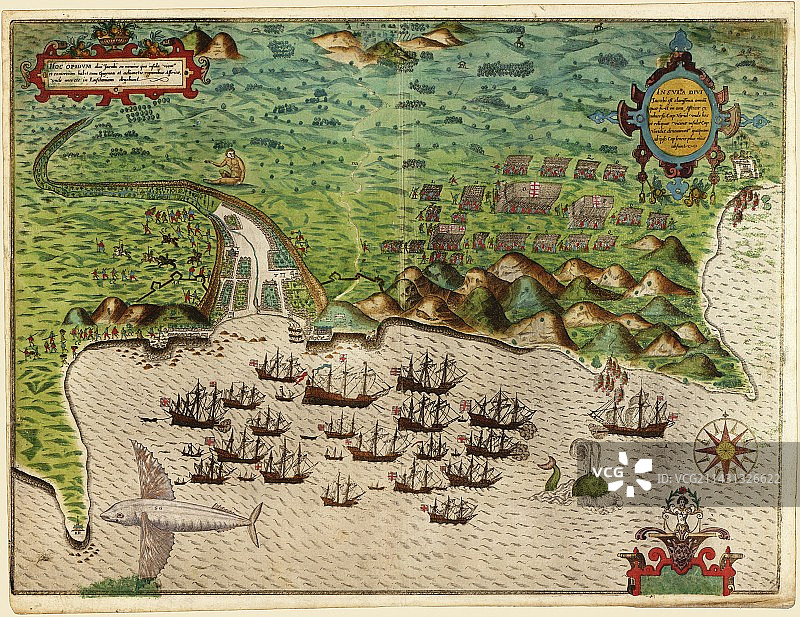德雷克袭击圣地亚哥（1585年）图片素材