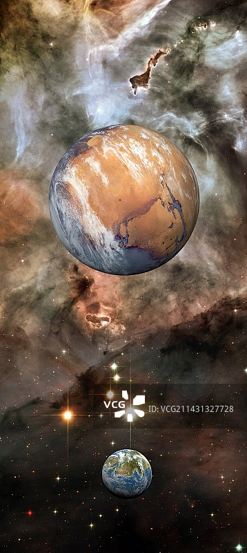 外星行星和卡丽娜星云图片素材