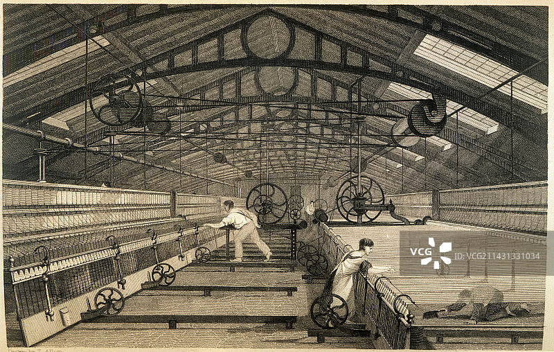 一对纺纱骡机图片素材