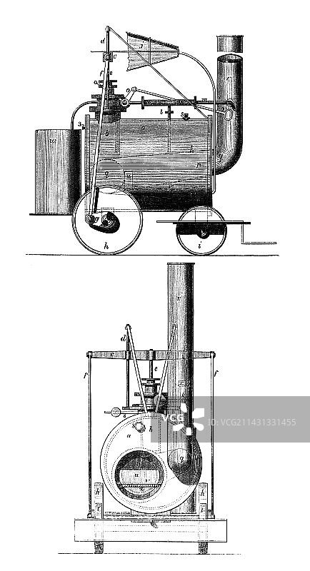 喷着蒸汽的魔鬼号机车，艺术作品图片素材