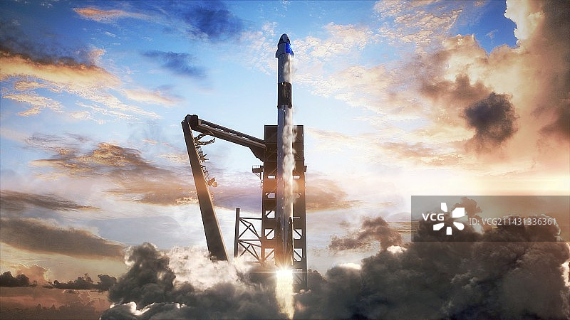 SpaceX载人龙飞船发射插画图片素材