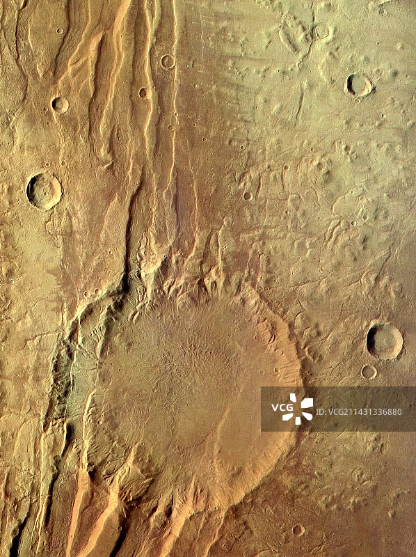 火星陨石坑，阿刻戎槽沟图片素材