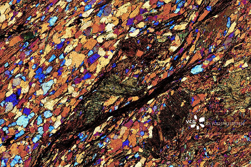 偏光显微镜下的云母片岩薄片图片素材
