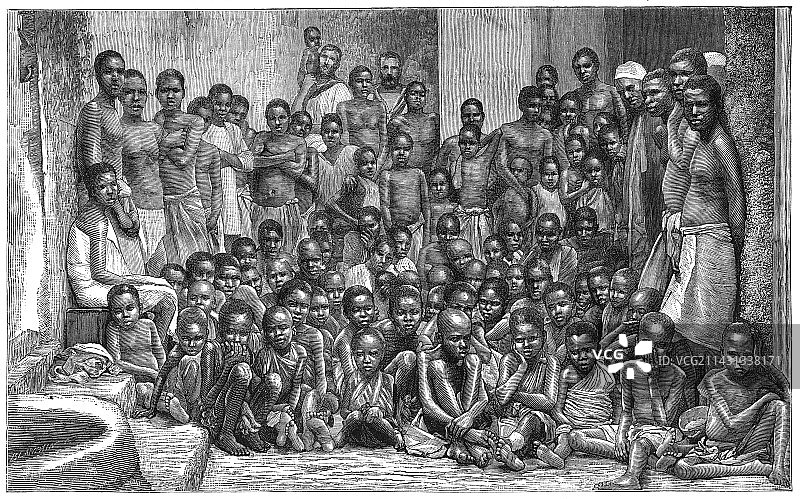 1884年的非洲阿拉伯奴隶贸易图片素材