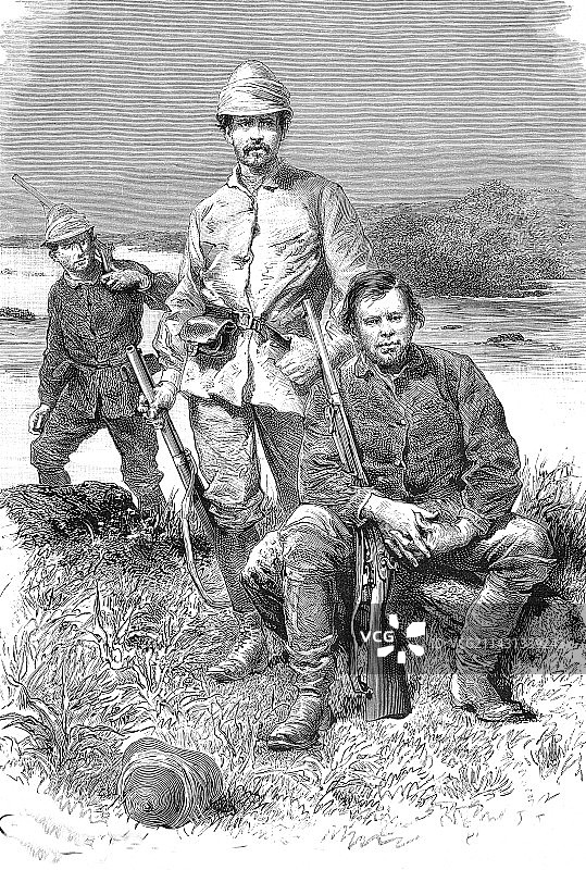 探险家爱德华·波科克、弗兰克·波科克和弗雷德里克·巴克图片素材