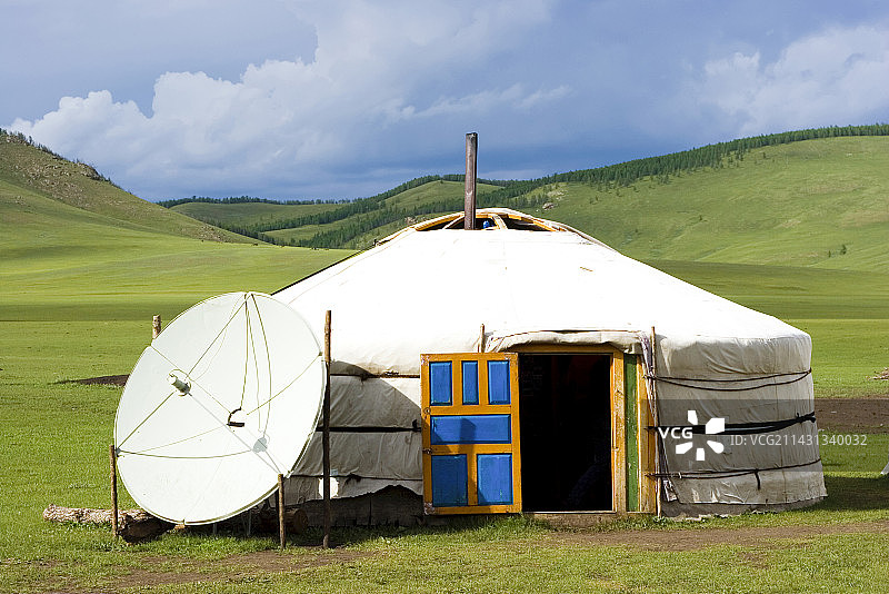 蒙古包外的电视卫星天线图片素材