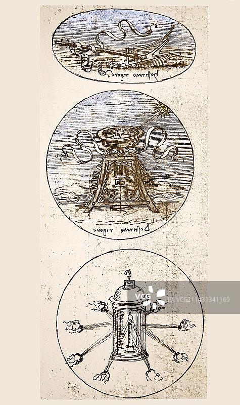莱昂纳多为三个标志绘制的草图图片素材