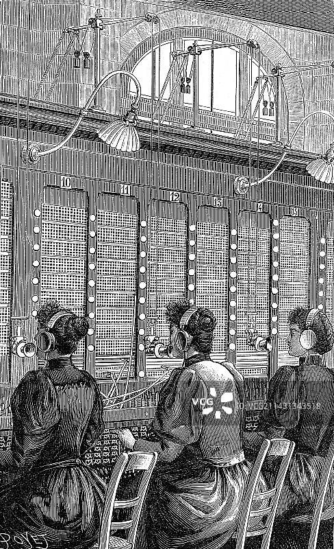 19世纪的电话交换机，图示图片素材