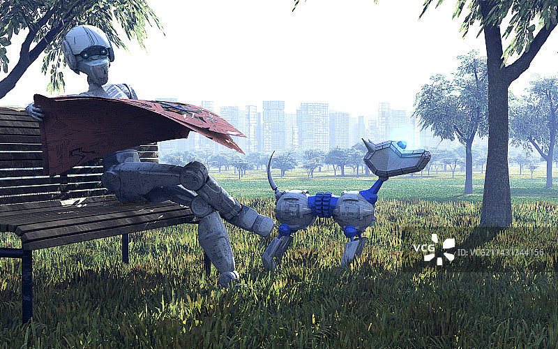 机器人阅读报纸，艺术作品图片素材