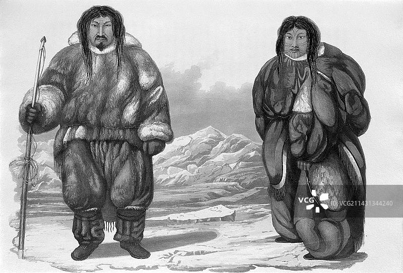 19世纪的因纽特人夫妇艺术作品图片素材