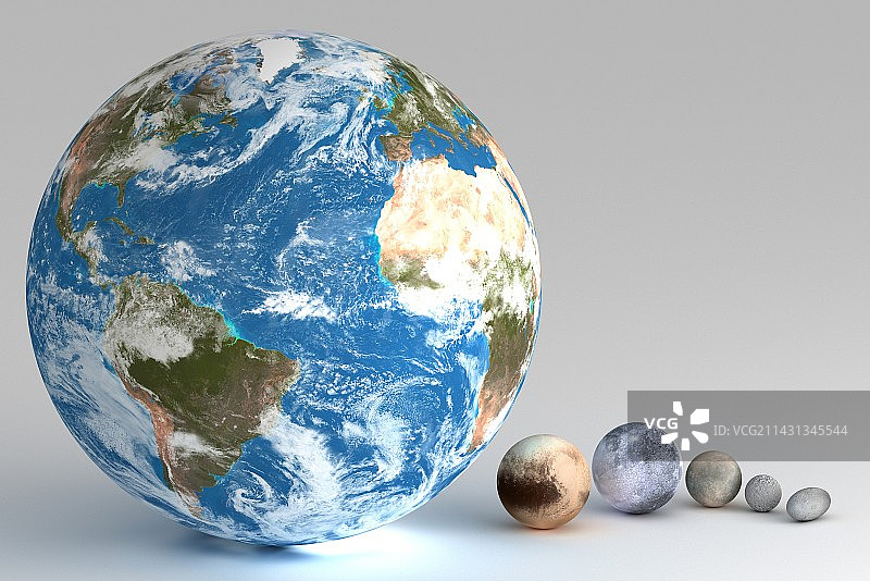 矮行星与地球的大小比较图片素材