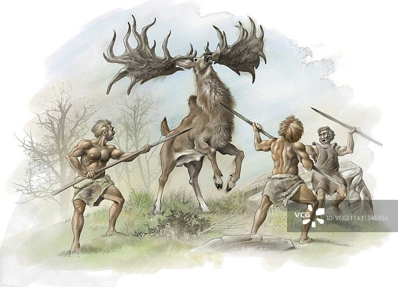 尼安德特人猎杀爱尔兰麋鹿图片素材