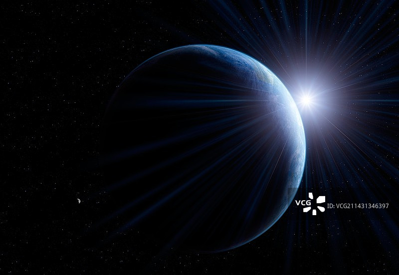 阳光照耀下的地球插画图片素材